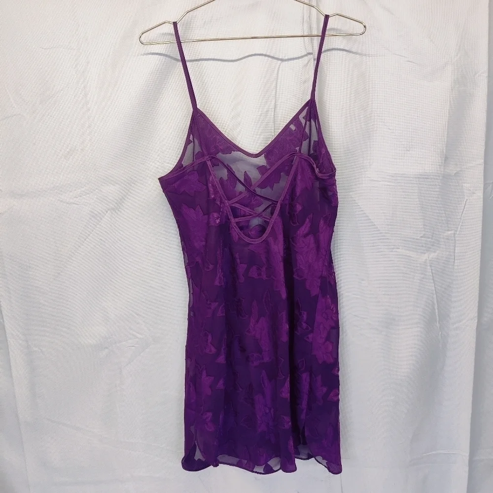 Grape Purple Sheer Slip Dress Cover Up Negligee Women's Sz Med Spaghetti Straps